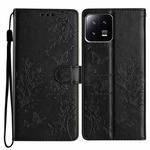 For Xiaomi 13 Butterflies and Flowers Leather Phone Case(Black)