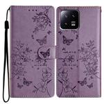 For Xiaomi 13 Butterflies and Flowers Leather Phone Case(Purple)