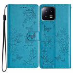 For Xiaomi 13 Butterflies and Flowers Leather Phone Case(Blue)