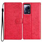 For Xiaomi 13 Lite Butterflies and Flowers Leather Phone Case(Red)