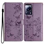 For Xiaomi 13 Lite Butterflies and Flowers Leather Phone Case(Purple)