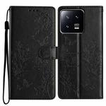 For Xiaomi 13 Pro Butterflies and Flowers Leather Phone Case(Black)