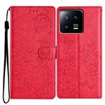 For Xiaomi 13 Pro Butterflies and Flowers Leather Phone Case(Red)