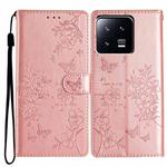 For Xiaomi 13 Pro Butterflies and Flowers Leather Phone Case(Rose Gold)