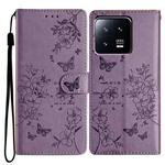 For Xiaomi 13 Pro Butterflies and Flowers Leather Phone Case(Purple)
