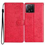 For Xiaomi 13T / 13T Pro Butterflies and Flowers Leather Phone Case(Red)