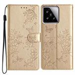 For Xiaomi 15 Butterflies and Flowers Leather Phone Case(Gold)