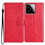 For Xiaomi 15 Butterflies and Flowers Leather Phone Case(Red)