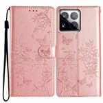 For Xiaomi 15 Pro Butterflies and Flowers Leather Phone Case(Rose Gold)