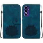 For Samsung Galaxy S24 FE 5G Lotus Embossed Leather Phone Case(Dark Blue)