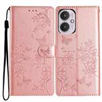 For Redmi 13C 4G Butterflies and Flowers Leather Phone Case(Rose Gold)