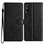 For Redmi 9A Butterflies and Flowers Leather Phone Case(Black)