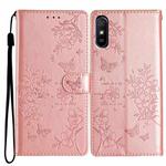 For Redmi 9A Butterflies and Flowers Leather Phone Case(Rose Gold)