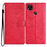 For Redmi 9C Butterflies and Flowers Leather Phone Case(Red)