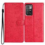 For Redmi 10 Butterflies and Flowers Leather Phone Case(Red)