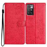 For Redmi 10 2022 Butterflies and Flowers Leather Phone Case(Red)