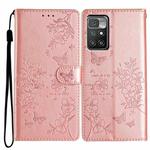 For Redmi 10 2022 Butterflies and Flowers Leather Phone Case(Rose Gold)