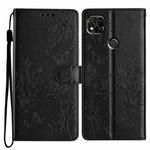 For Redmi 10A Butterflies and Flowers Leather Phone Case(Black)