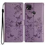 For Redmi 10A Butterflies and Flowers Leather Phone Case(Purple)