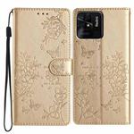 For Redmi 10C Butterflies and Flowers Leather Phone Case(Gold)