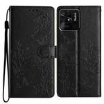 For Redmi 10C Butterflies and Flowers Leather Phone Case(Black)