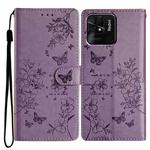 For Redmi 10C Butterflies and Flowers Leather Phone Case(Purple)