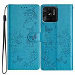 For Redmi 10C Butterflies and Flowers Leather Phone Case(Blue)