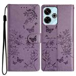 For Redmi 13 4G Butterflies and Flowers Leather Phone Case(Purple)