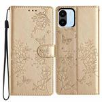 For Redmi A1 Butterflies and Flowers Leather Phone Case(Gold)