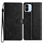 For Redmi A1 Butterflies and Flowers Leather Phone Case(Black)