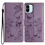 For Redmi A1 Butterflies and Flowers Leather Phone Case(Purple)