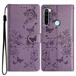 For Redmi Note 8T Butterflies and Flowers Leather Phone Case(Purple)