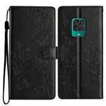 For Redmi Note 9 Pro Butterflies and Flowers Leather Phone Case(Black)