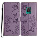 For Redmi Note 9 Pro Butterflies and Flowers Leather Phone Case(Purple)