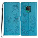 For Redmi Note 9 Pro Butterflies and Flowers Leather Phone Case(Blue)