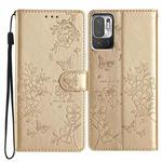 For Redmi Note 10 5G Butterflies and Flowers Leather Phone Case(Gold)