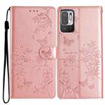 For Redmi Note 10 5G Butterflies and Flowers Leather Phone Case(Rose Gold)
