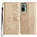 For Redmi Note 10 4G Butterflies and Flowers Leather Phone Case(Gold)