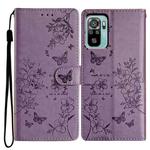 For Redmi Note 10 4G Butterflies and Flowers Leather Phone Case(Purple)