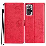 For Redmi Note 10 Pro Butterflies and Flowers Leather Phone Case(Red)