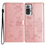 For Redmi Note 10 Pro Max Butterflies and Flowers Leather Phone Case(Rose Gold)