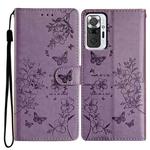 For Redmi Note 10 Pro Max Butterflies and Flowers Leather Phone Case(Purple)