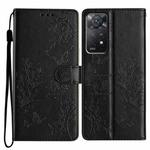 For Redmi Note 11 Pro 5G Global Butterflies and Flowers Leather Phone Case(Black)