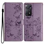 For Redmi Note 11 Pro 5G Global Butterflies and Flowers Leather Phone Case(Purple)