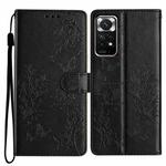 For Redmi Note 11S 4G Butterflies and Flowers Leather Phone Case(Black)