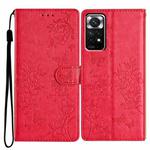 For Redmi Note 11S 4G Butterflies and Flowers Leather Phone Case(Red)