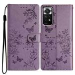 For Redmi Note 11 4G Global Butterflies and Flowers Leather Phone Case(Purple)