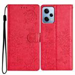 For Redmi Note 12 4G Global Butterflies and Flowers Leather Phone Case(Red)