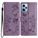 For Redmi Note 12 4G Global Butterflies and Flowers Leather Phone Case(Purple)