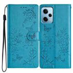 For Redmi Note 12 4G Global Butterflies and Flowers Leather Phone Case(Blue)